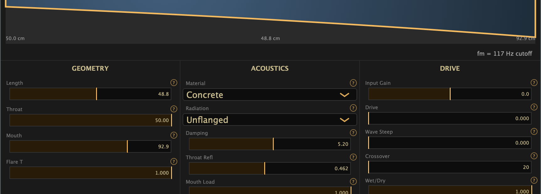 HORNIFIER horn cross-section editor — interactive geometry control